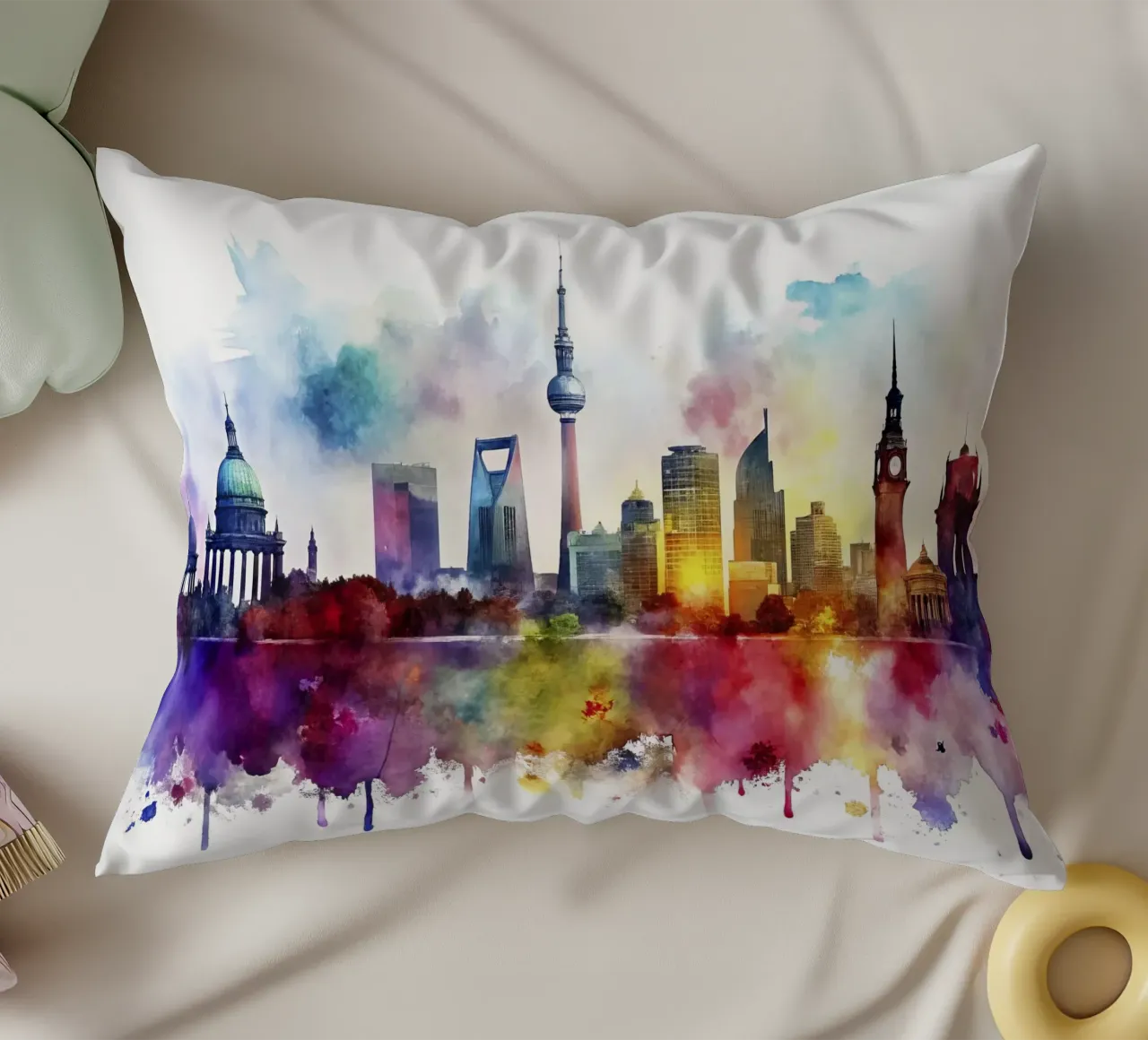 skyline di berlino ad acquerello cuscino da ARTVI-SHOP