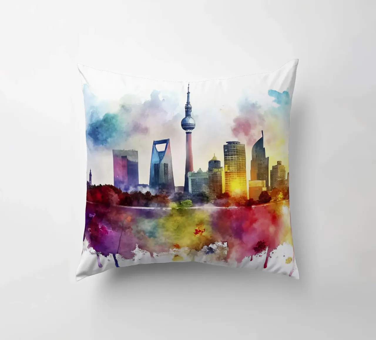 skyline di berlino ad acquerello cuscino da ARTVI-SHOP