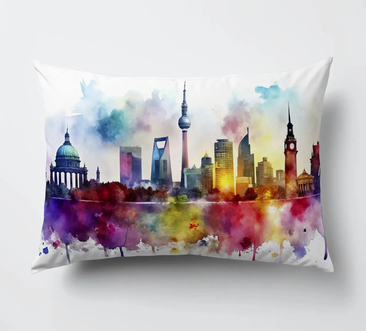 skyline di berlino ad acquerello cuscino da ARTVI-SHOP