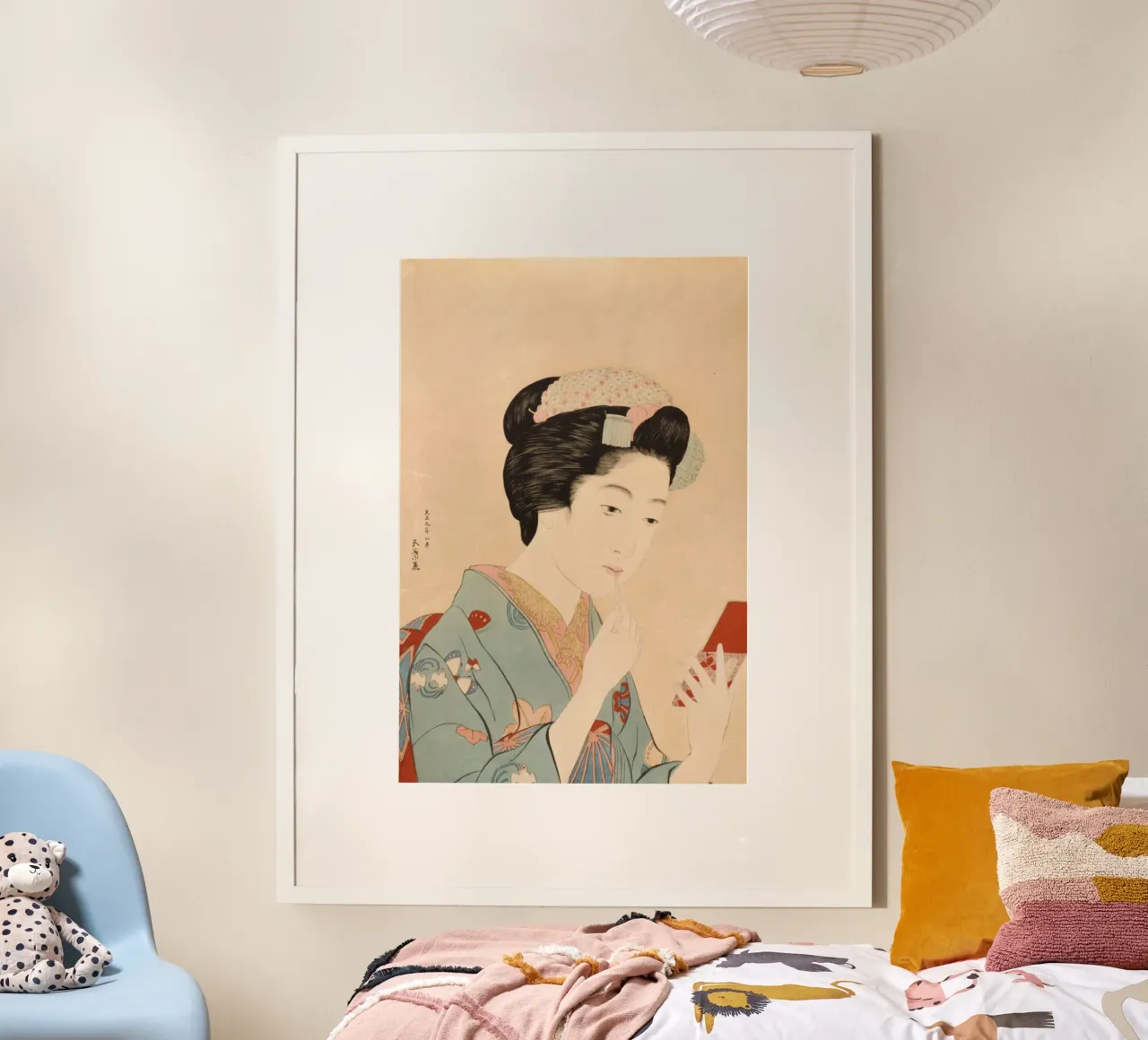 Ukiyo-e: pintura japonesa, Chica aplicándose pintalabios, Goyo poster de Aesthetic Muse