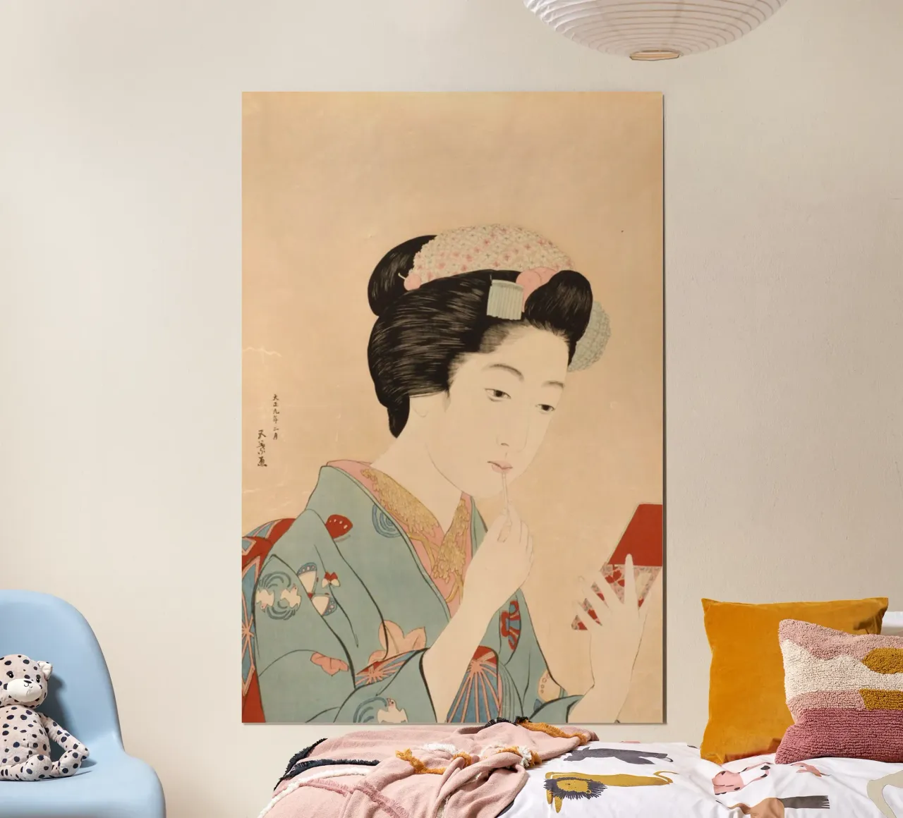 Ukiyo-e: pintura japonesa, Chica aplicándose pintalabios, Goyo poster de Aesthetic Muse
