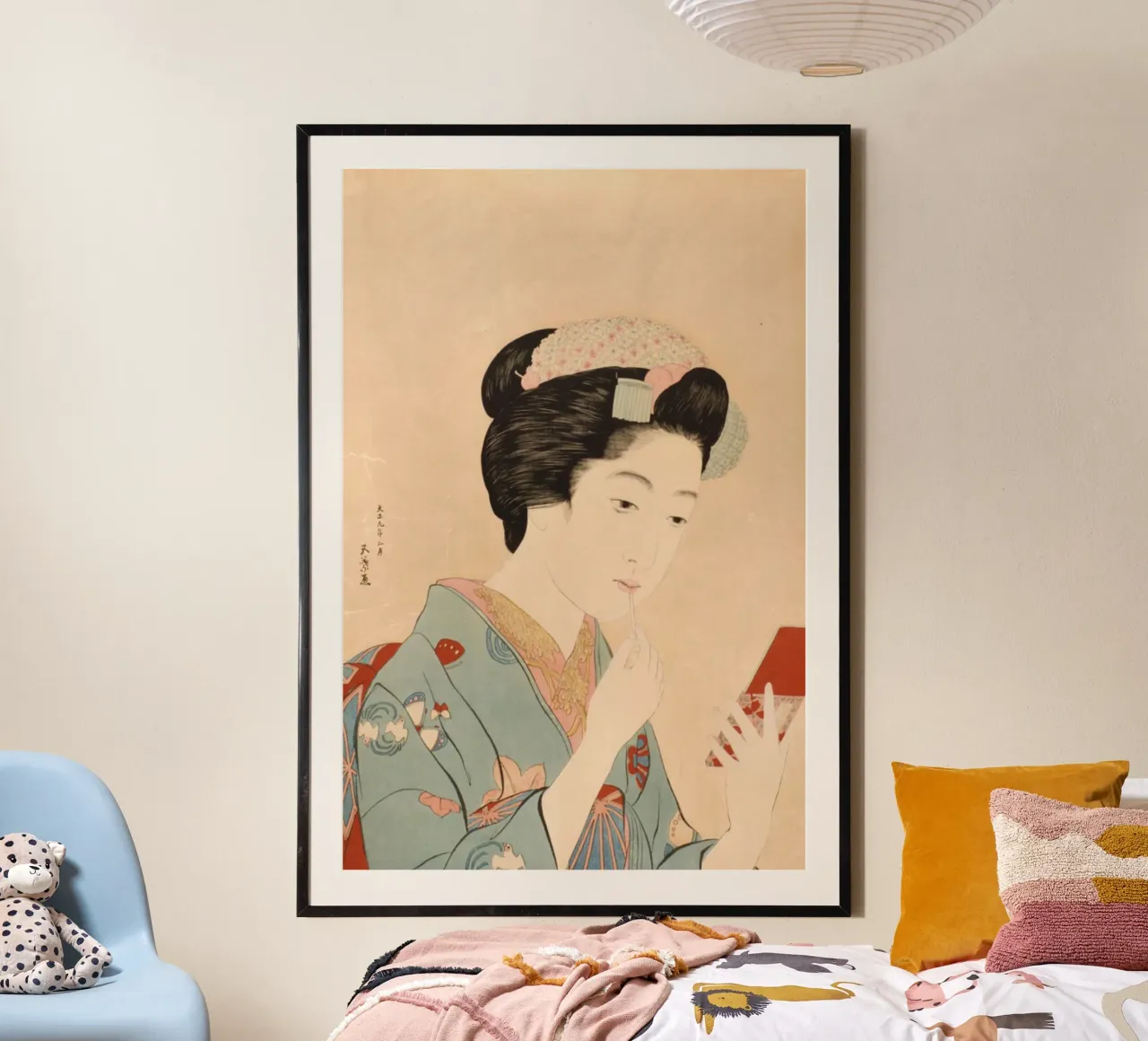 Ukiyo-e: pintura japonesa, Chica aplicándose pintalabios, Goyo poster de Aesthetic Muse