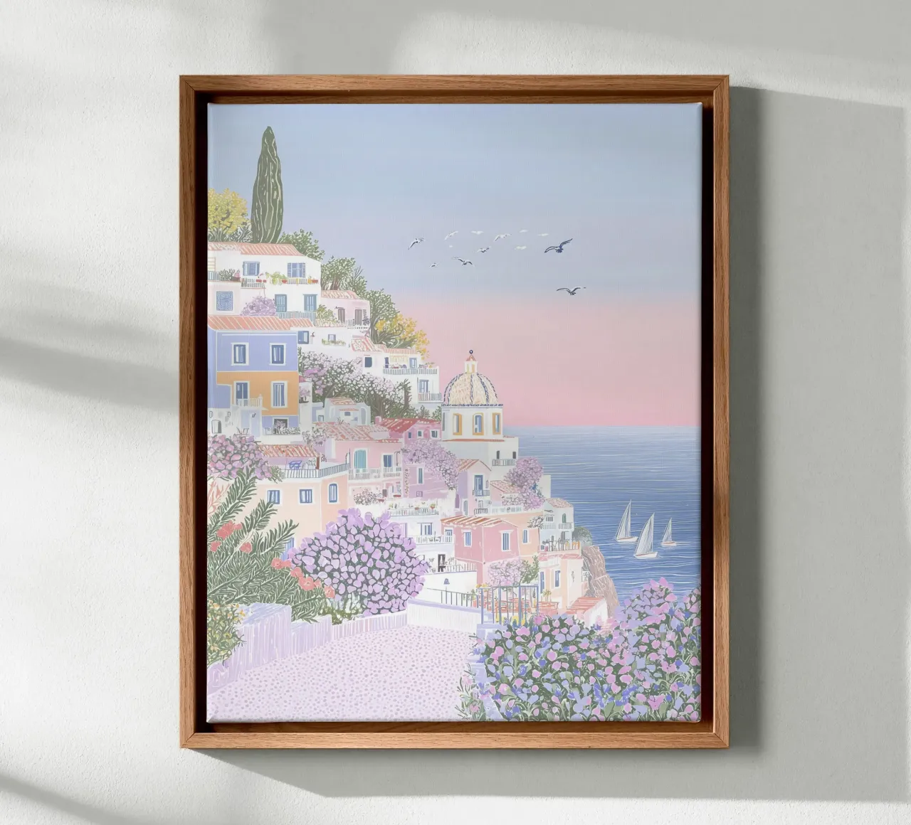 Amalfikust Poster, Zonsondergang Print, Italië Prints, Hippe Kunst canvas met Baklijst van Gaia