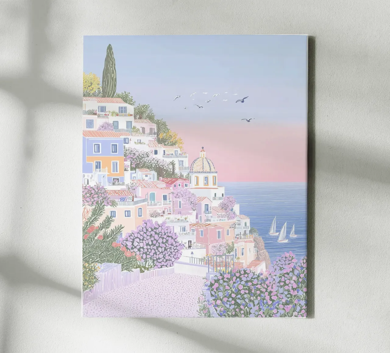 Amalfikust Poster, Zonsondergang Print, Italië Prints, Hippe Kunst canvas met Baklijst van Gaia