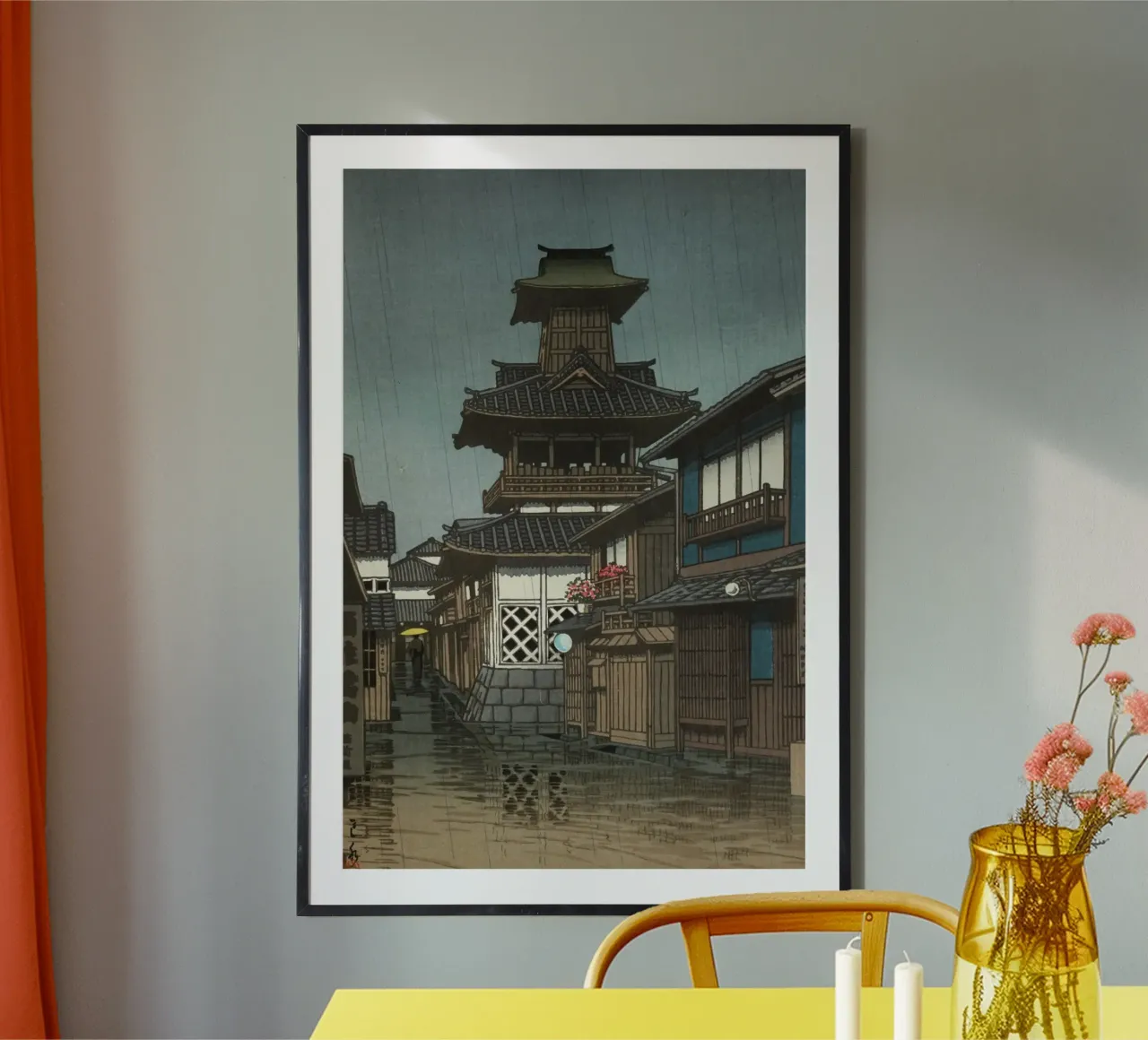 Ukiyo-e: Pittura giapponese, Campanile di Okayama di Hasui poster con telaio in alluminio da Aesthetic Muse