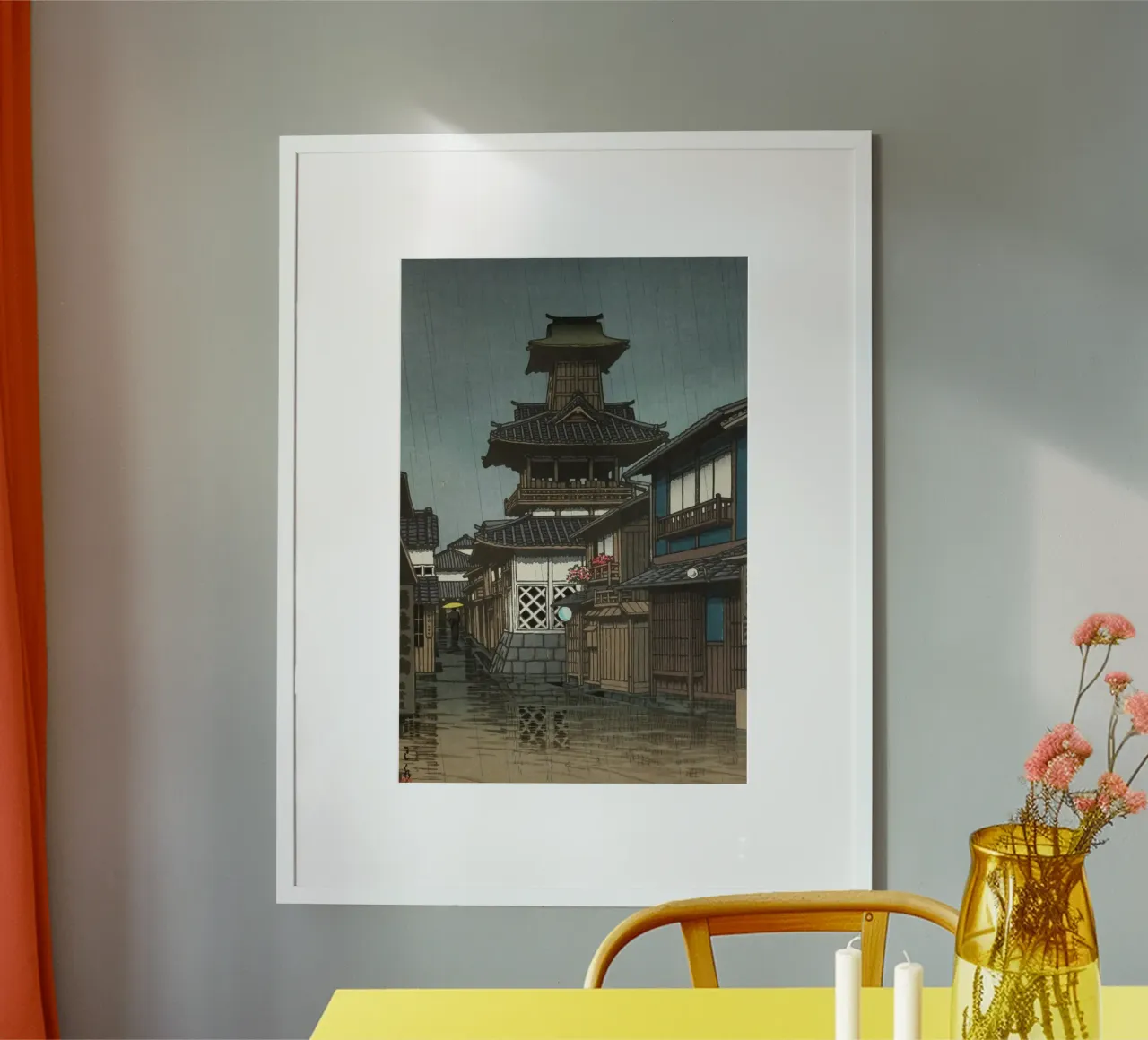 Ukiyo-e: Pittura giapponese, Campanile di Okayama di Hasui poster con telaio in alluminio da Aesthetic Muse