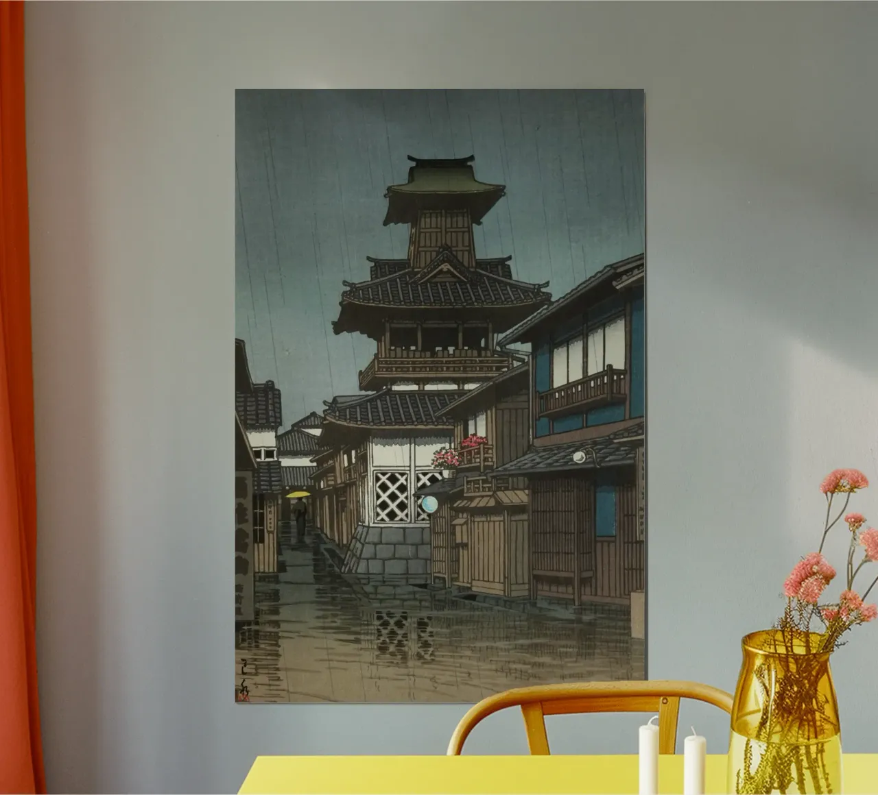 Ukiyo-e: Pittura giapponese, Campanile di Okayama di Hasui poster con telaio in alluminio da Aesthetic Muse