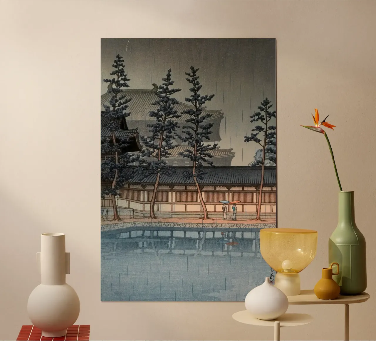 Ukiyo-e: Paesaggio giapponese, Daibutsu-den Nara, Hasui poster con telaio in legno da Aesthetic Muse