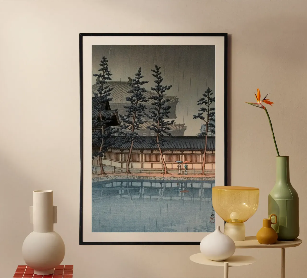 Ukiyo-e: Paesaggio giapponese, Daibutsu-den Nara, Hasui poster con telaio in legno da Aesthetic Muse