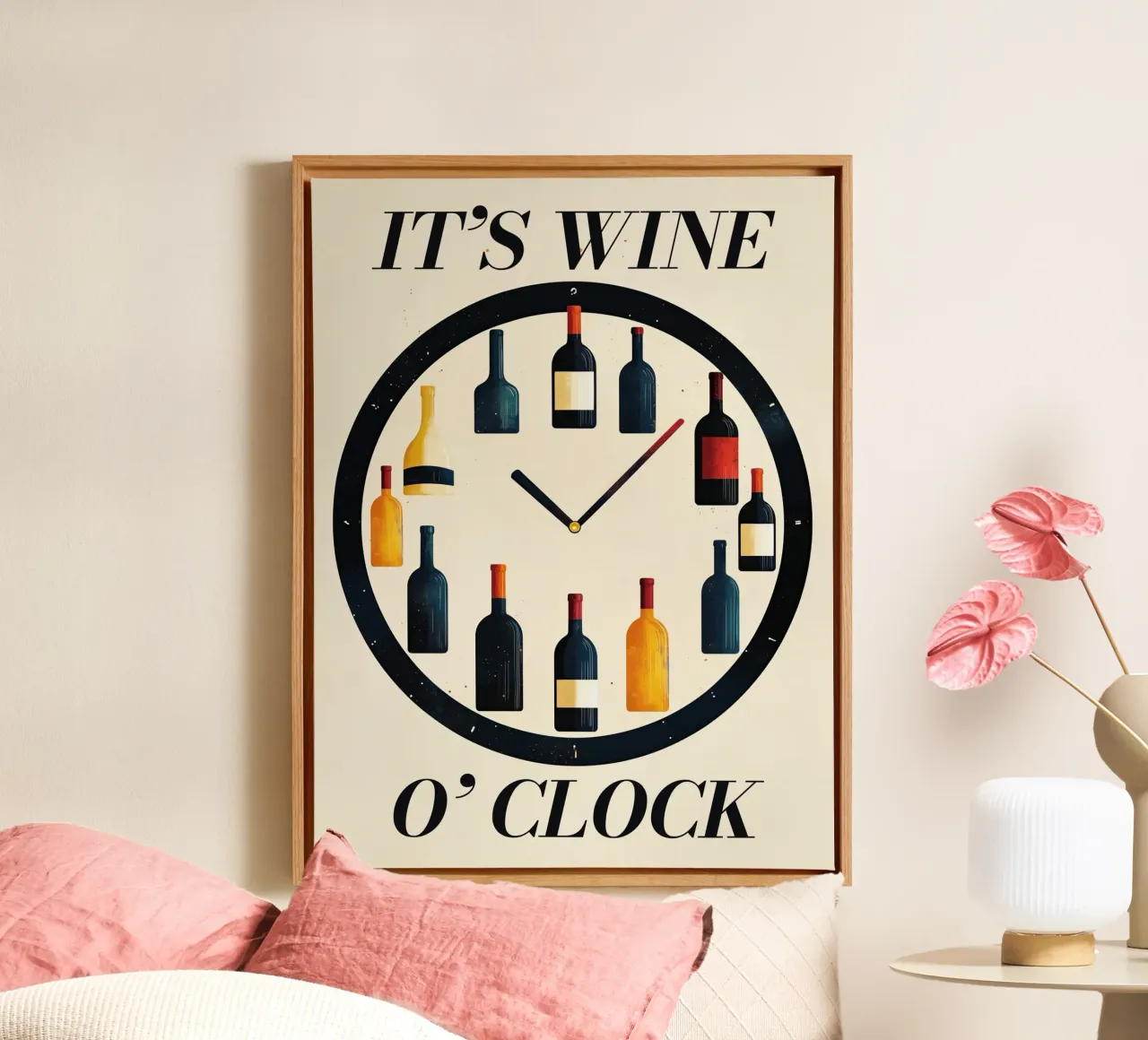 🍷 It’s Wine O’Clock – Funny Wine Wall Art Poster canvas with Floater frame by Kaji