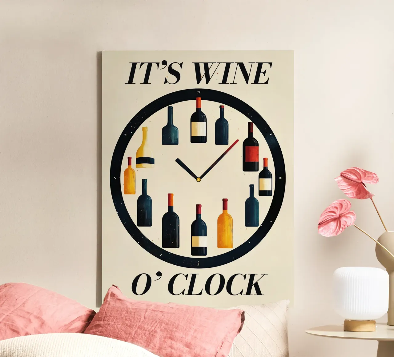 🍷 It’s Wine O’Clock – Funny Wine Wall Art Poster canvas with Floater frame by Kaji