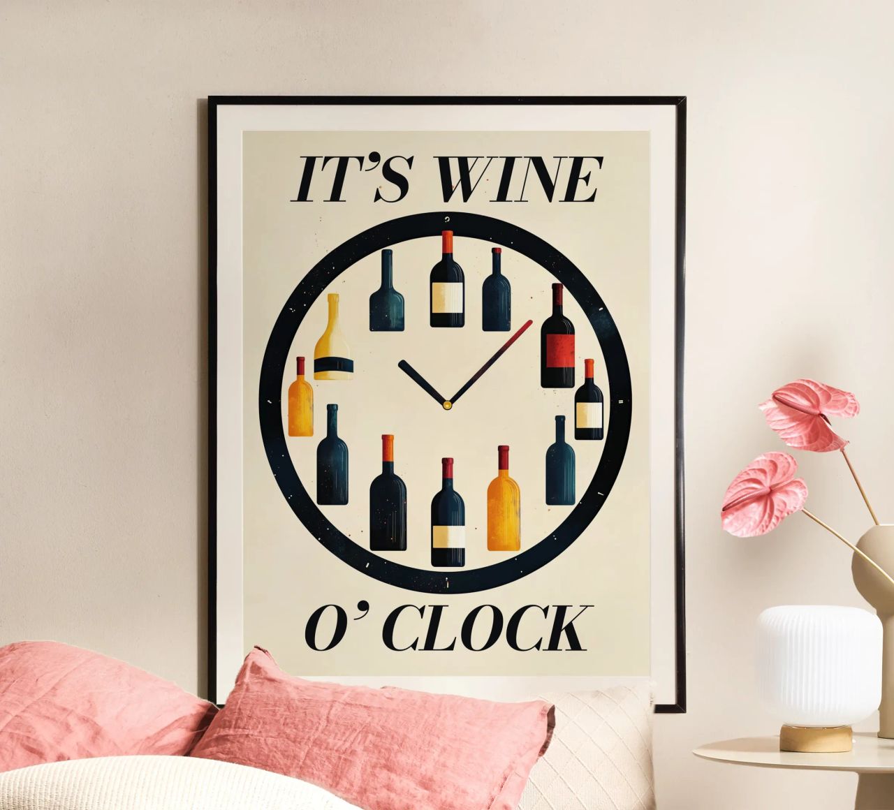 🍷 It’s Wine O’Clock – Funny Wine Wall Art Poster poster by Kaji
