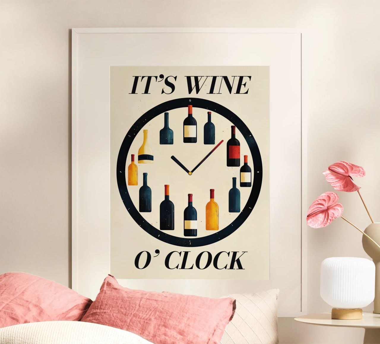 🍷 It’s Wine O’Clock – Funny Wine Wall Art Poster poster by Kaji