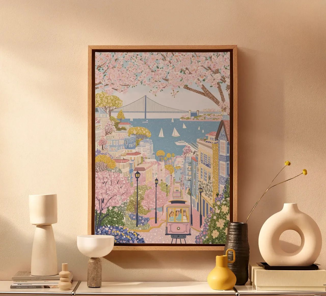 San Francisco Poster, Reizen Bloemenmarkt Print canvas met Baklijst van Gaia