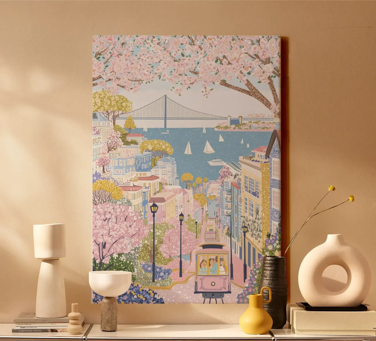 San Francisco Poster, Reizen Bloemenmarkt Print canvas met Baklijst van Gaia