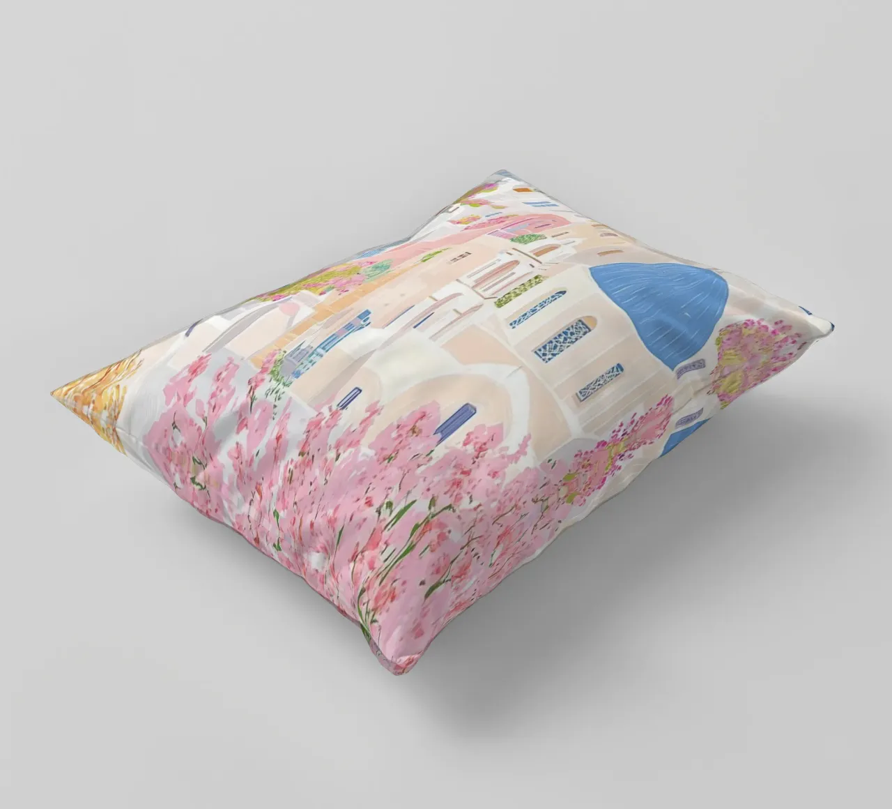Santorini Greece Pastel Print, Travel Wall Art decorative cushion by Gaia