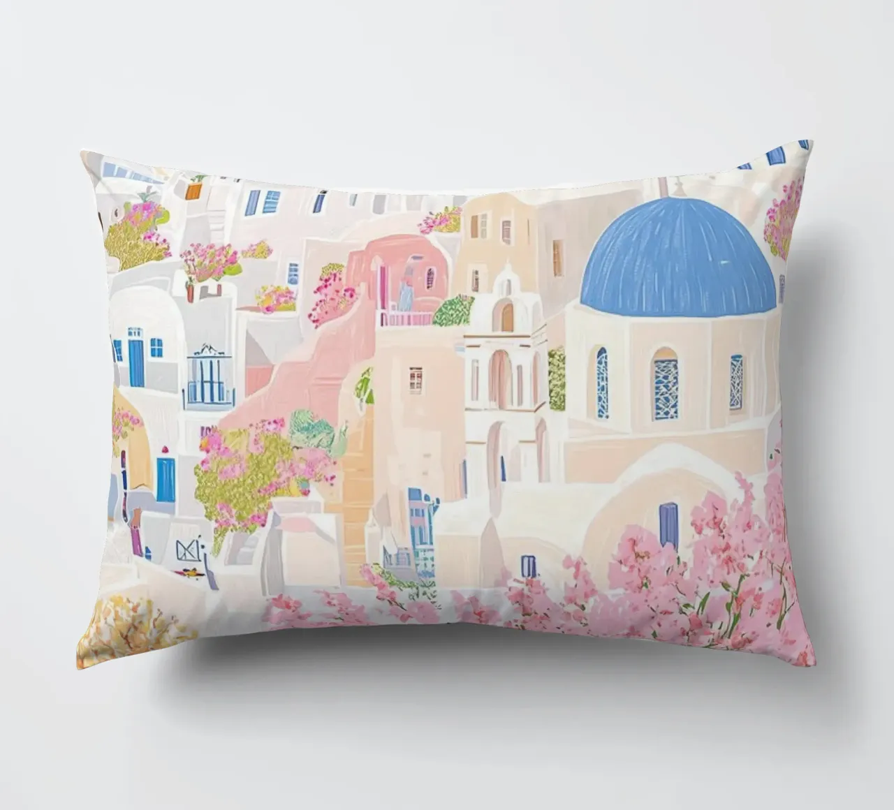 Santorini Greece Pastel Print, Travel Wall Art decorative cushion by Gaia