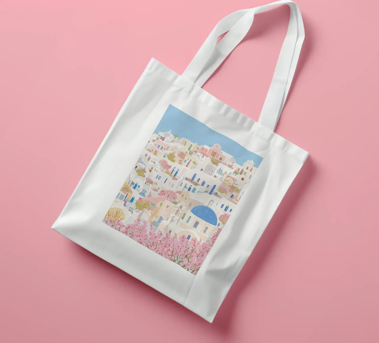 Santorini Greece Pastel Print, Travel Wall Art tote bag de Gaia
