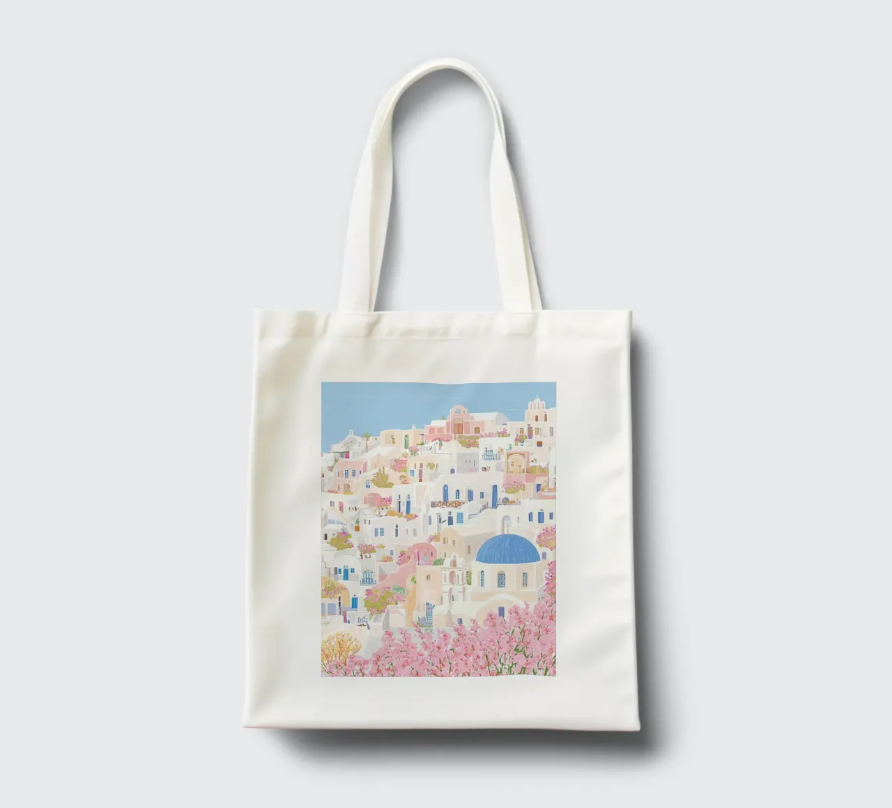 Santorini Greece Pastel Print, Travel Wall Art tote bag de Gaia