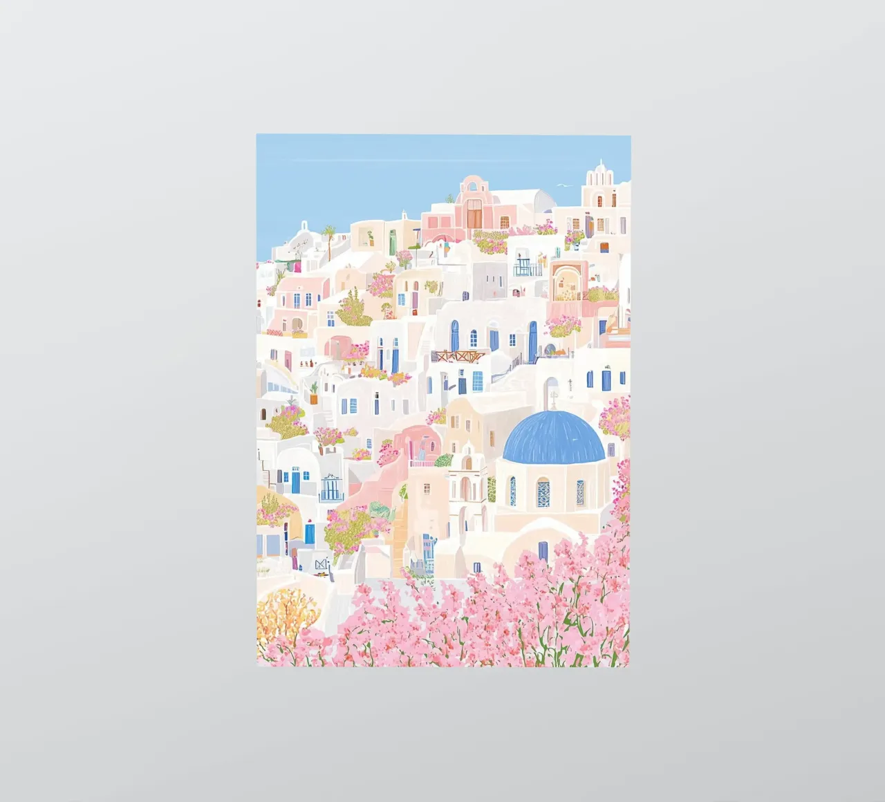 Santorini Greece Pastel Print, Travel Wall Art sticker by Gaia