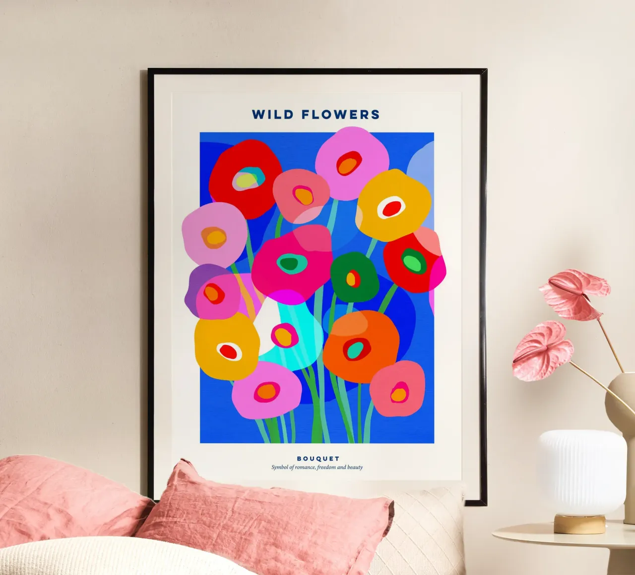 POSTER BOUQUET DI PAPAVERI BOLD & WILD - BLU COLBOLT poster con telaio in legno da Dominique Vari