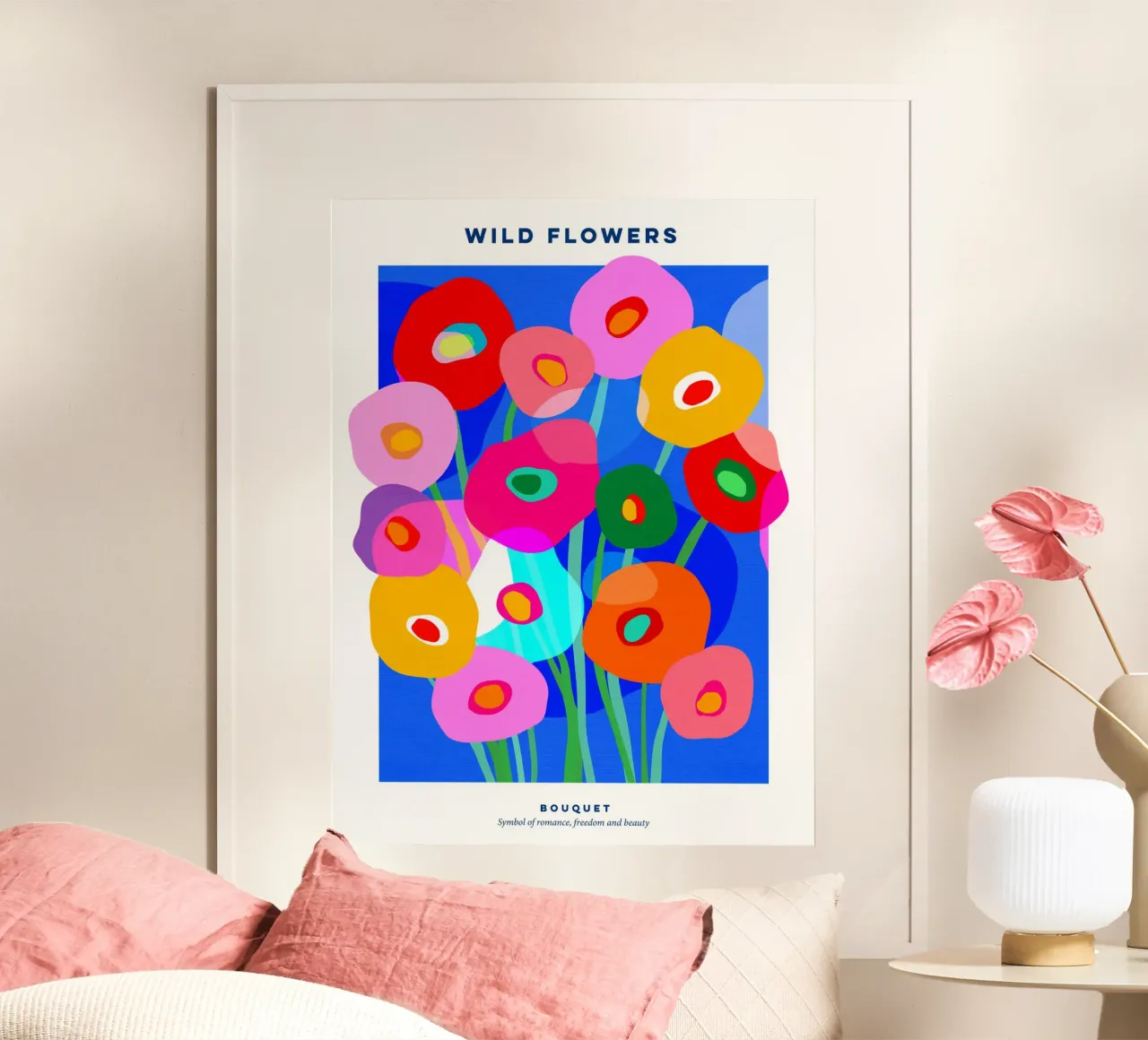 POSTER BOUQUET DI PAPAVERI BOLD & WILD - BLU COLBOLT poster con telaio in legno da Dominique Vari