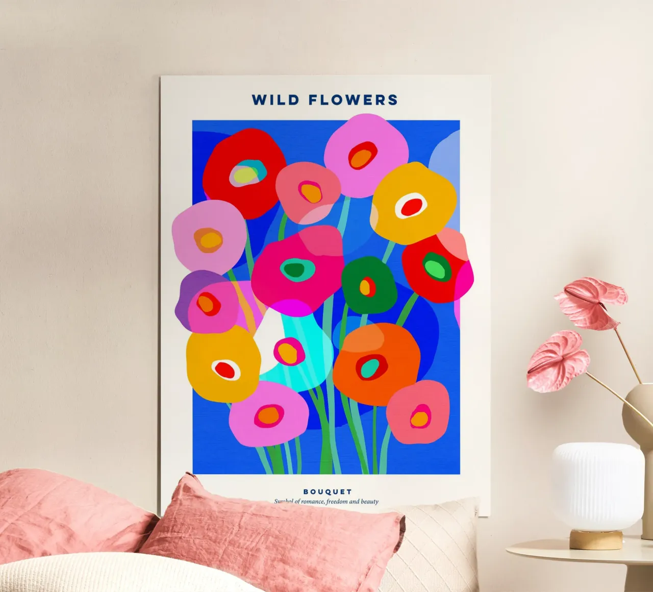 POSTER BOUQUET DI PAPAVERI BOLD & WILD - BLU COLBOLT poster con telaio in legno da Dominique Vari