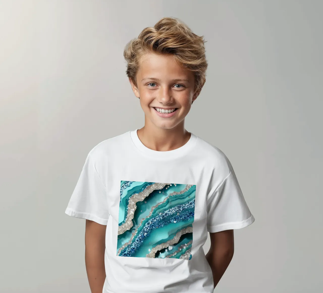 Glam Türkis Achat Textur Kinder T-Shirt von Gemstone Textures