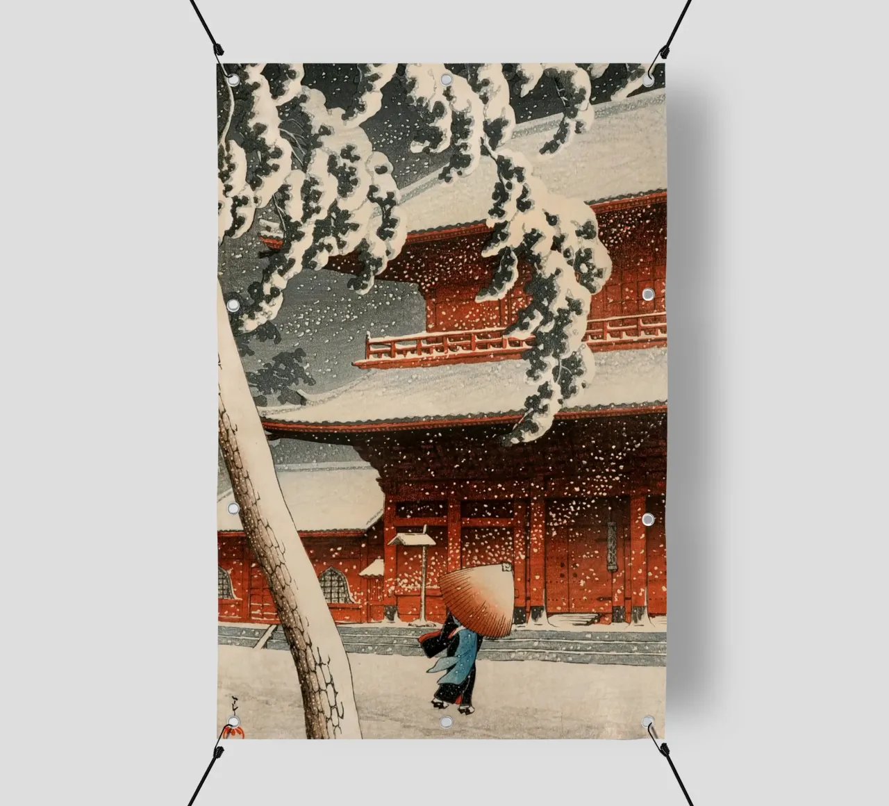 Ukiyo-e: Paesaggio giapponese, Tempio Zojo nella neve Shiba Hasui telo in pvc da Aesthetic Muse
