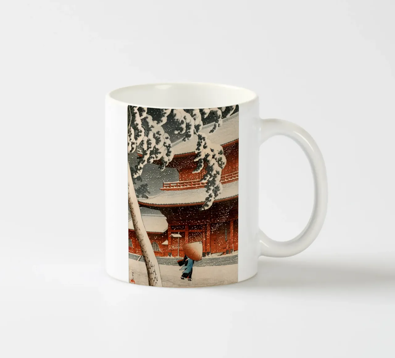Ukiyo-e: Paesaggio giapponese, Tempio Zojo nella neve Shiba Hasui tazza in ceramica da Aesthetic Muse