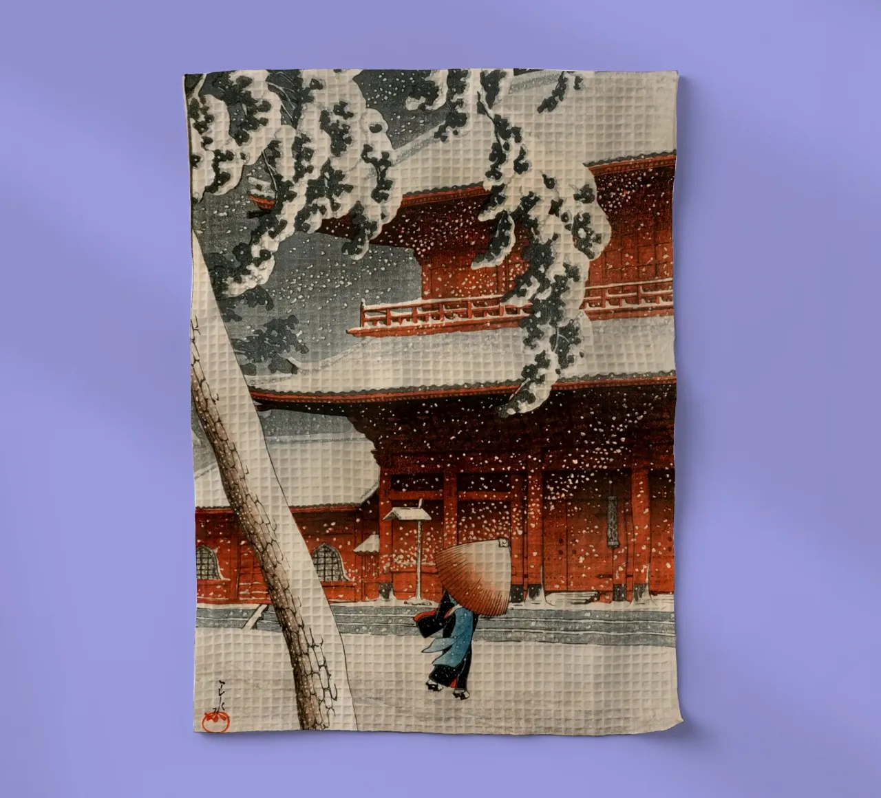 Ukiyo-e: Paesaggio giapponese, Tempio Zojo nella neve Shiba Hasui canovaccio da cucina da Aesthetic Muse