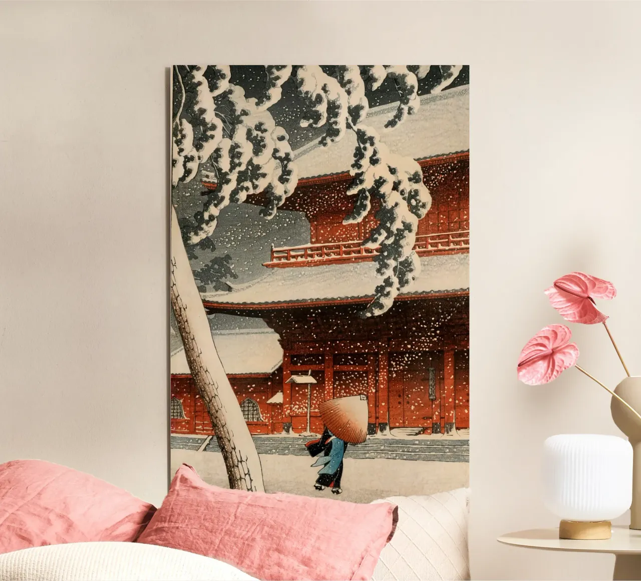 Ukiyo-e: Paesaggio giapponese, Tempio Zojo nella neve Shiba Hasui alluminio dibond da Aesthetic Muse