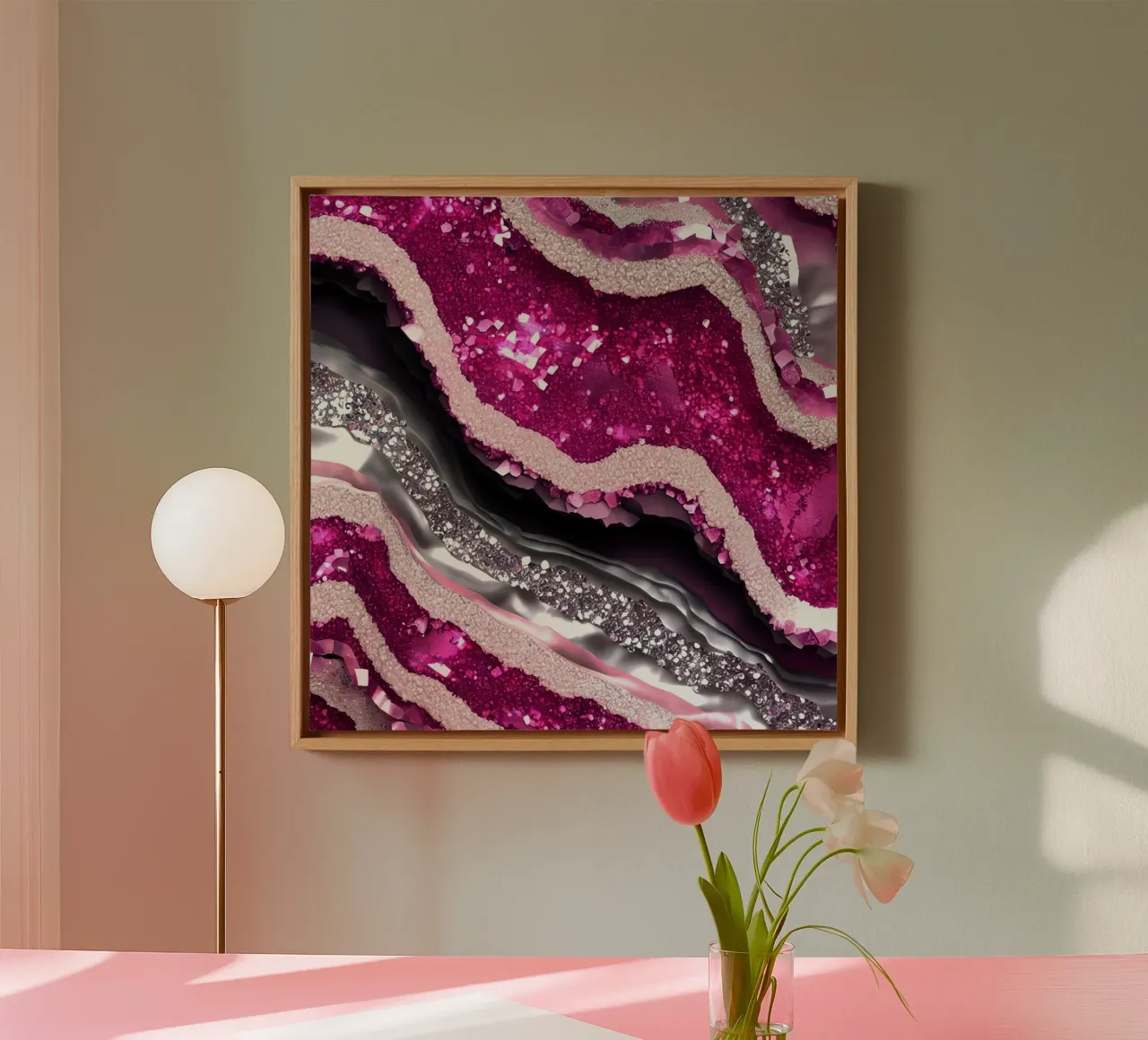 Glam Magenta Agate Texture canvas with Floater frame by Gemstone Textures