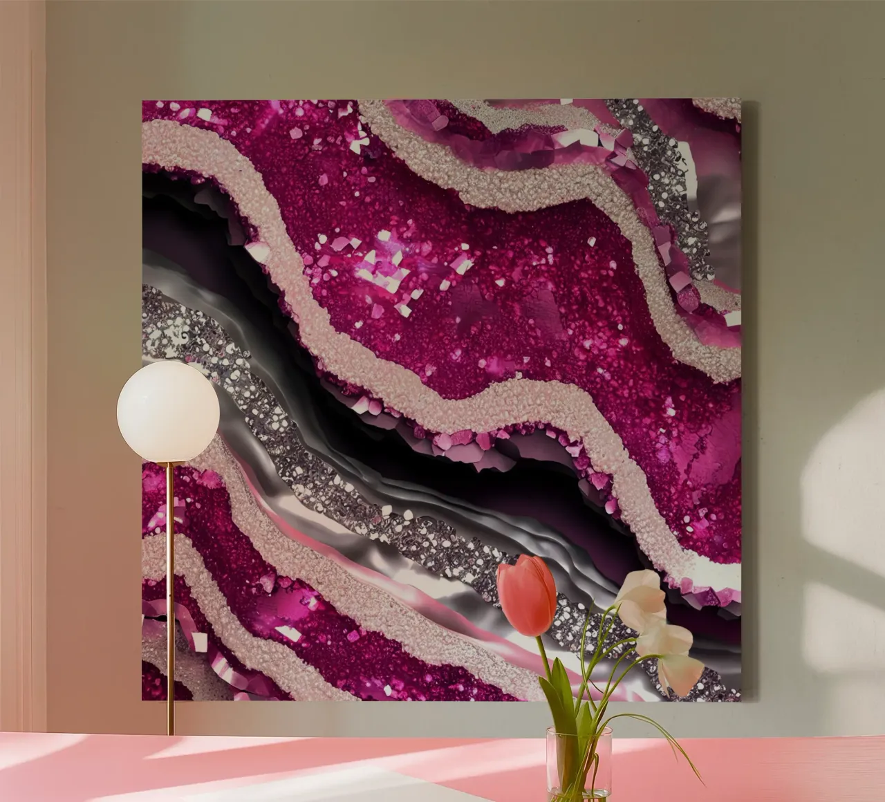 Glam Magenta Agate Texture canvas with Floater frame by Gemstone Textures