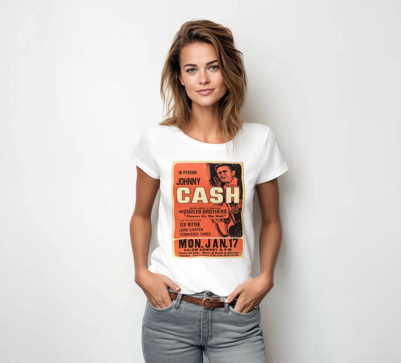 Vintage Johnny Cash And The Tennessee Three Concert t-shirt ajusté pour femmes de SoundStudio