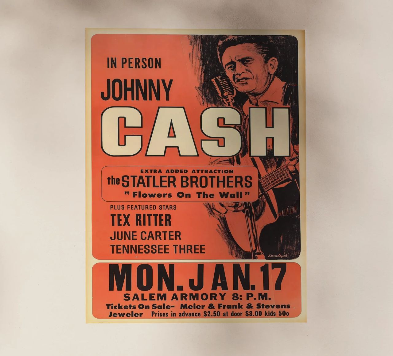 Vintage Johnny Cash And The Tennessee Three Concert film rétro-éclairé de SoundStudio