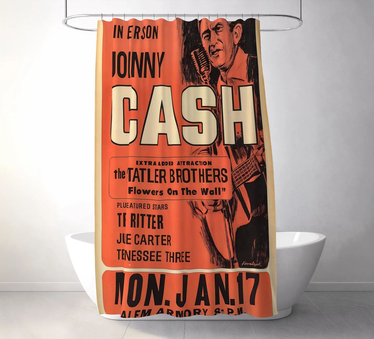 Vintage Johnny Cash And The Tennessee Three Concert rideau de douche de SoundStudio