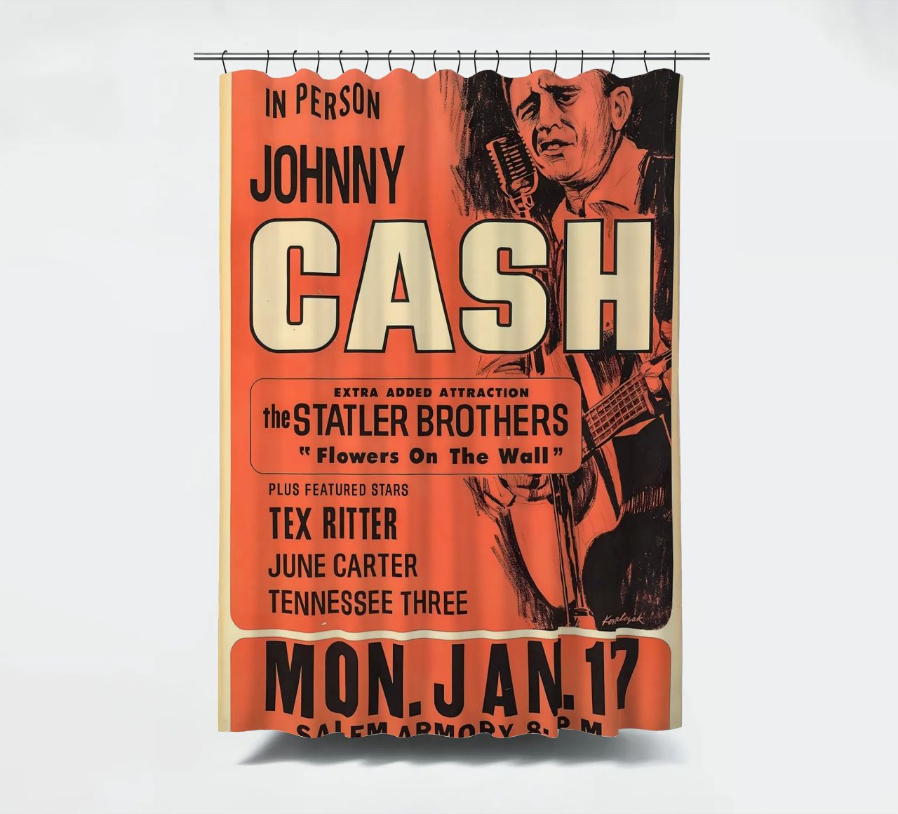 Vintage Johnny Cash And The Tennessee Three Concert rideau de douche de SoundStudio