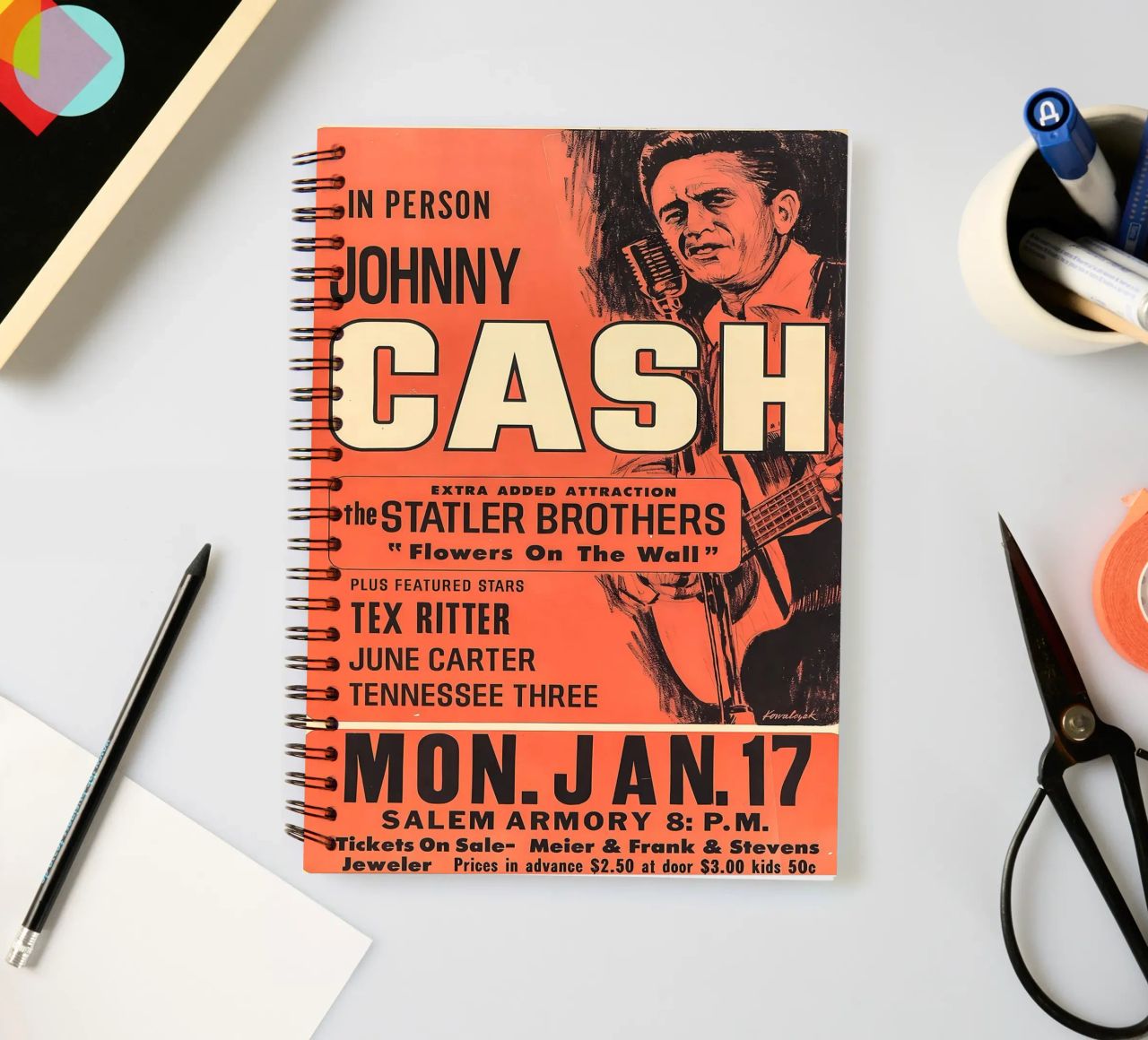 Vintage Johnny Cash And The Tennessee Three Concert carnet à spirale de SoundStudio