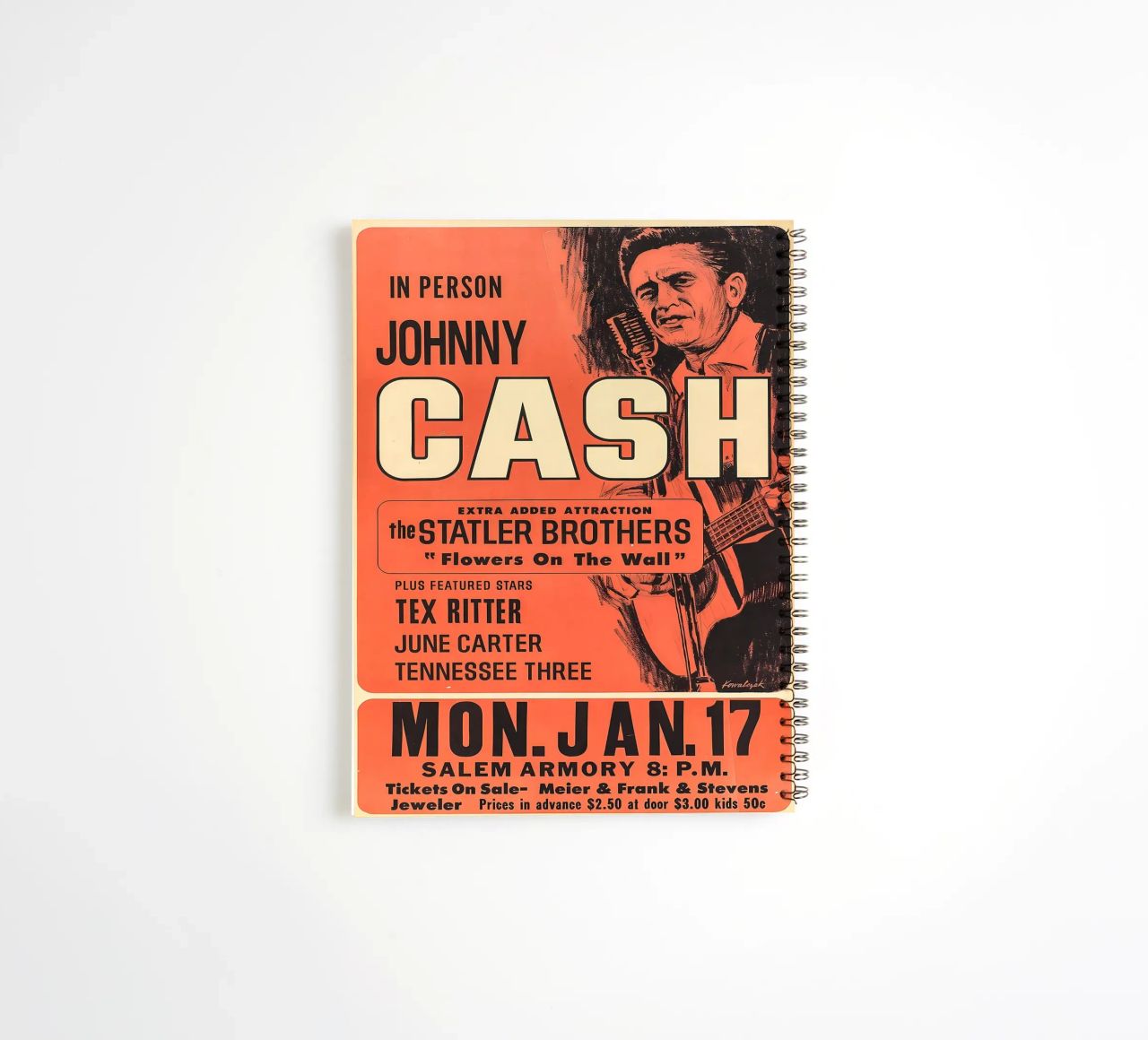 Vintage Johnny Cash And The Tennessee Three Concert carnet à spirale de SoundStudio