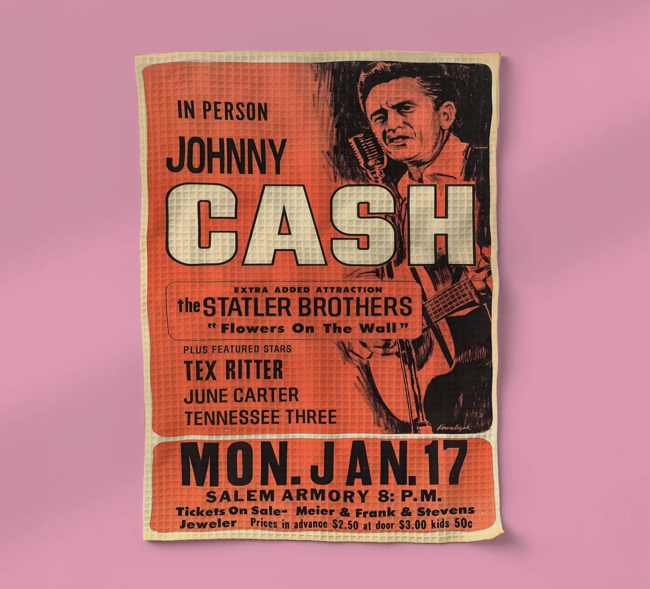 Vintage Johnny Cash And The Tennessee Three Concert torchon de SoundStudio
