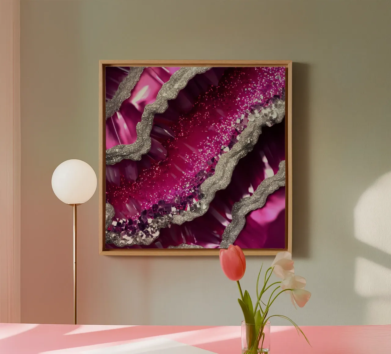 Glam Magenta Agate Texture canvas with Floater frame by Gemstone Textures