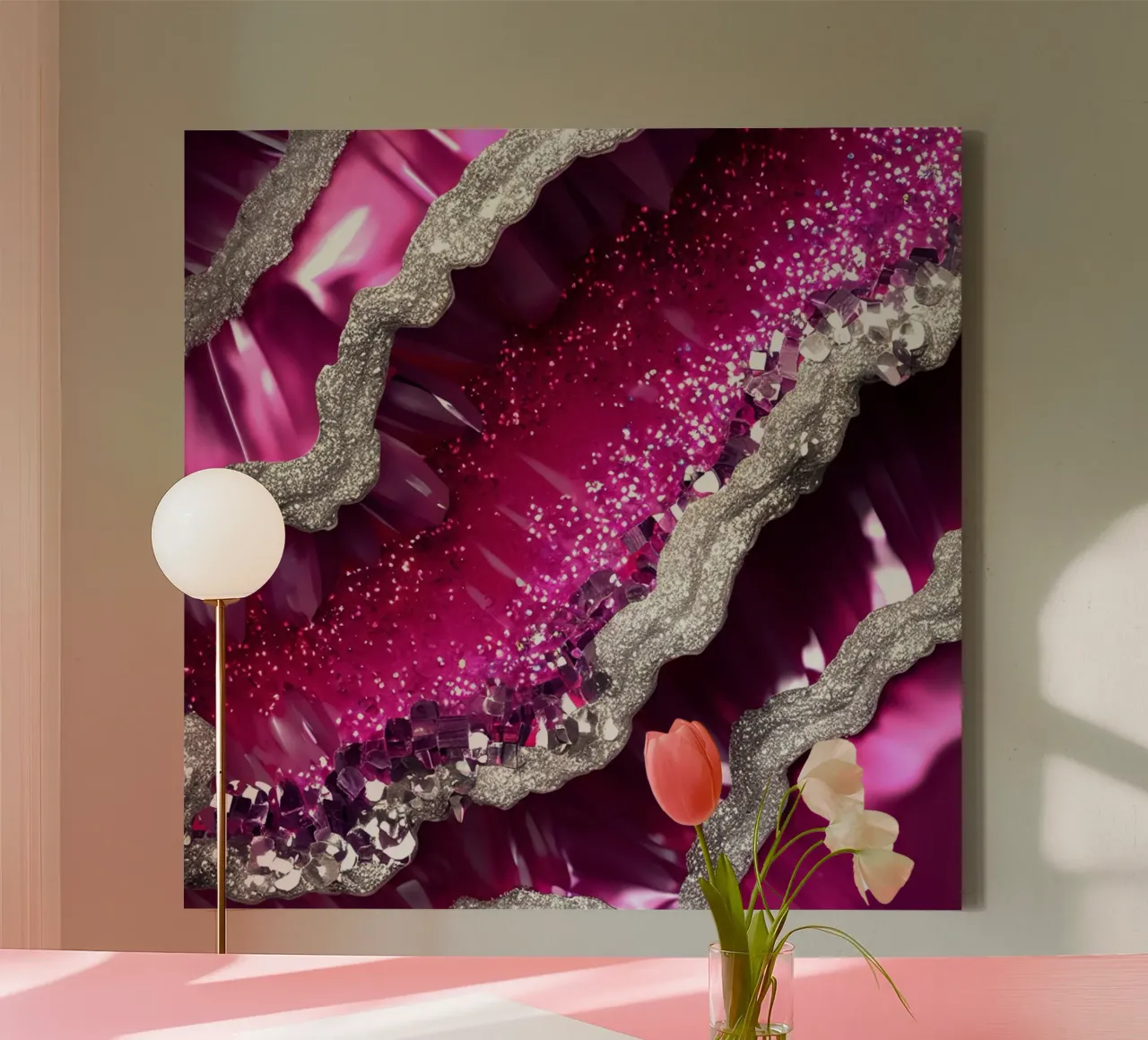 Glam Magenta Agate Texture canvas with Floater frame by Gemstone Textures