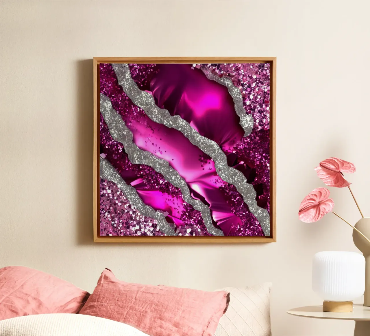 Glam Magenta Agate Texture canvas with Floater frame by Gemstone Textures