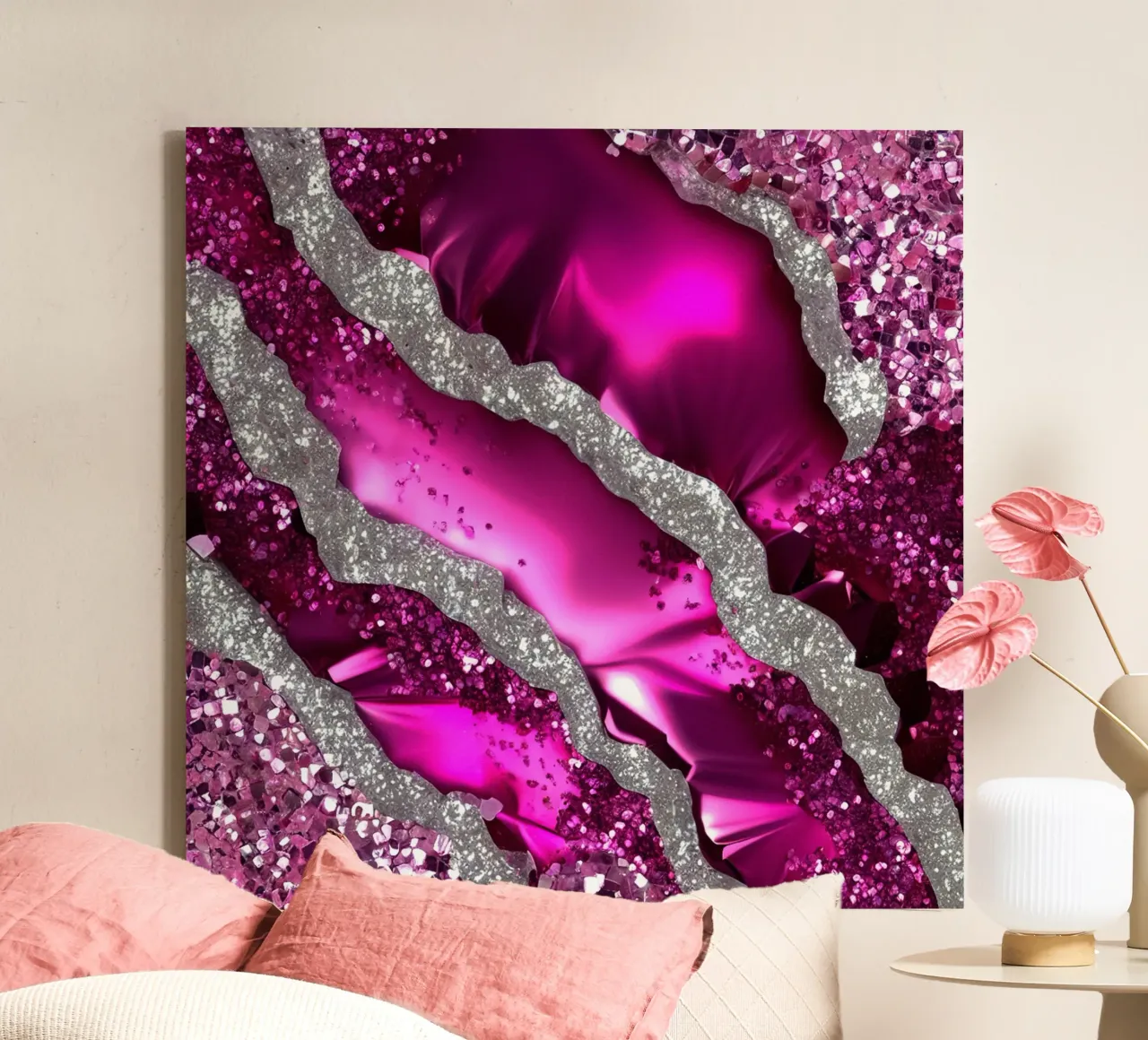 Glam Magenta Agate Texture canvas with Floater frame by Gemstone Textures