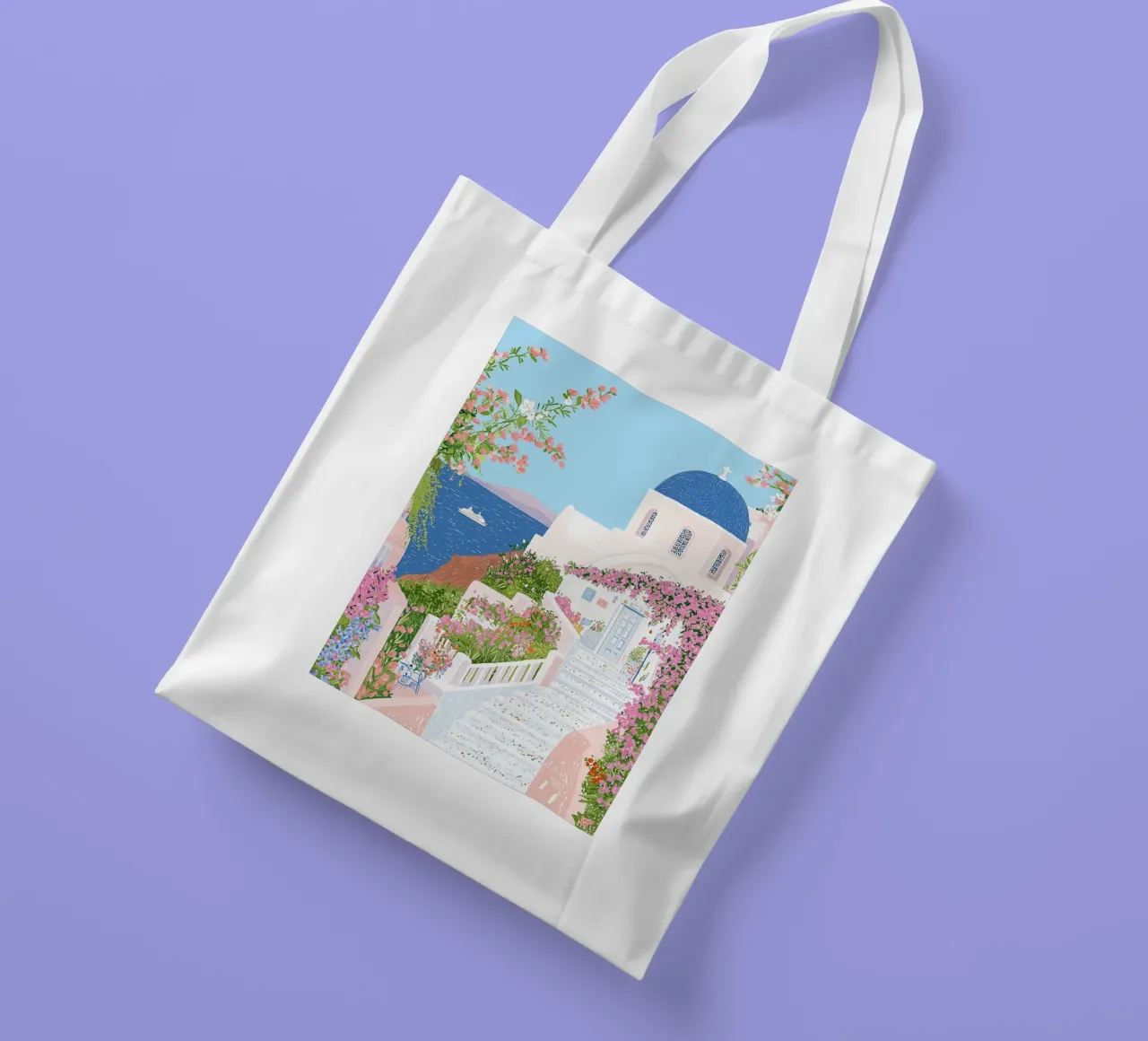 Santorini Druck, Griechische Inseln, Reiseposter Oia Wanddekoration Jutebeutel von Gaia