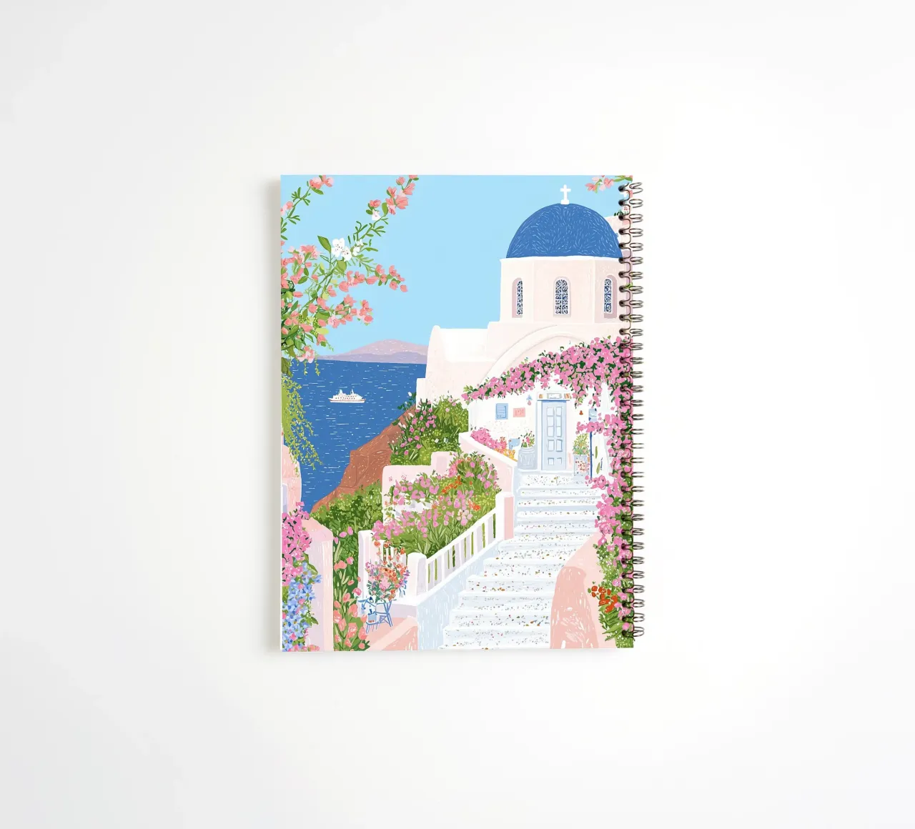Santorini Print, Greek Islands, Travel Poster Oia Wall Decor spiral notebook by Gaia