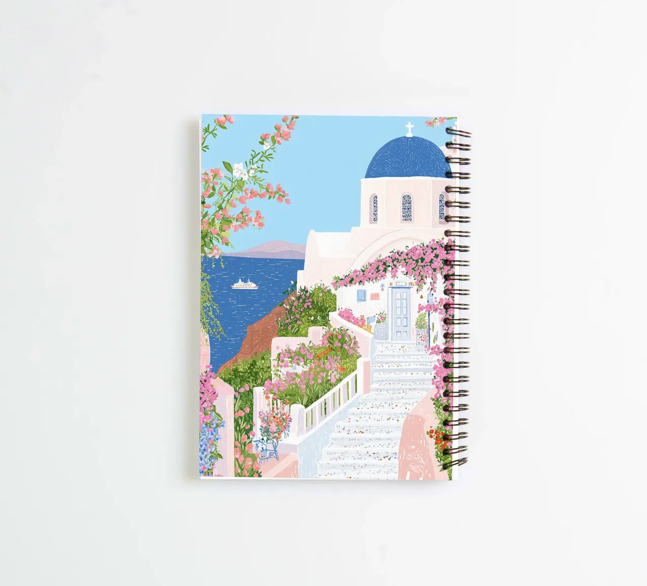 Santorini Print, Greek Islands, Travel Poster Oia Wall Decor spiral notebook by Gaia