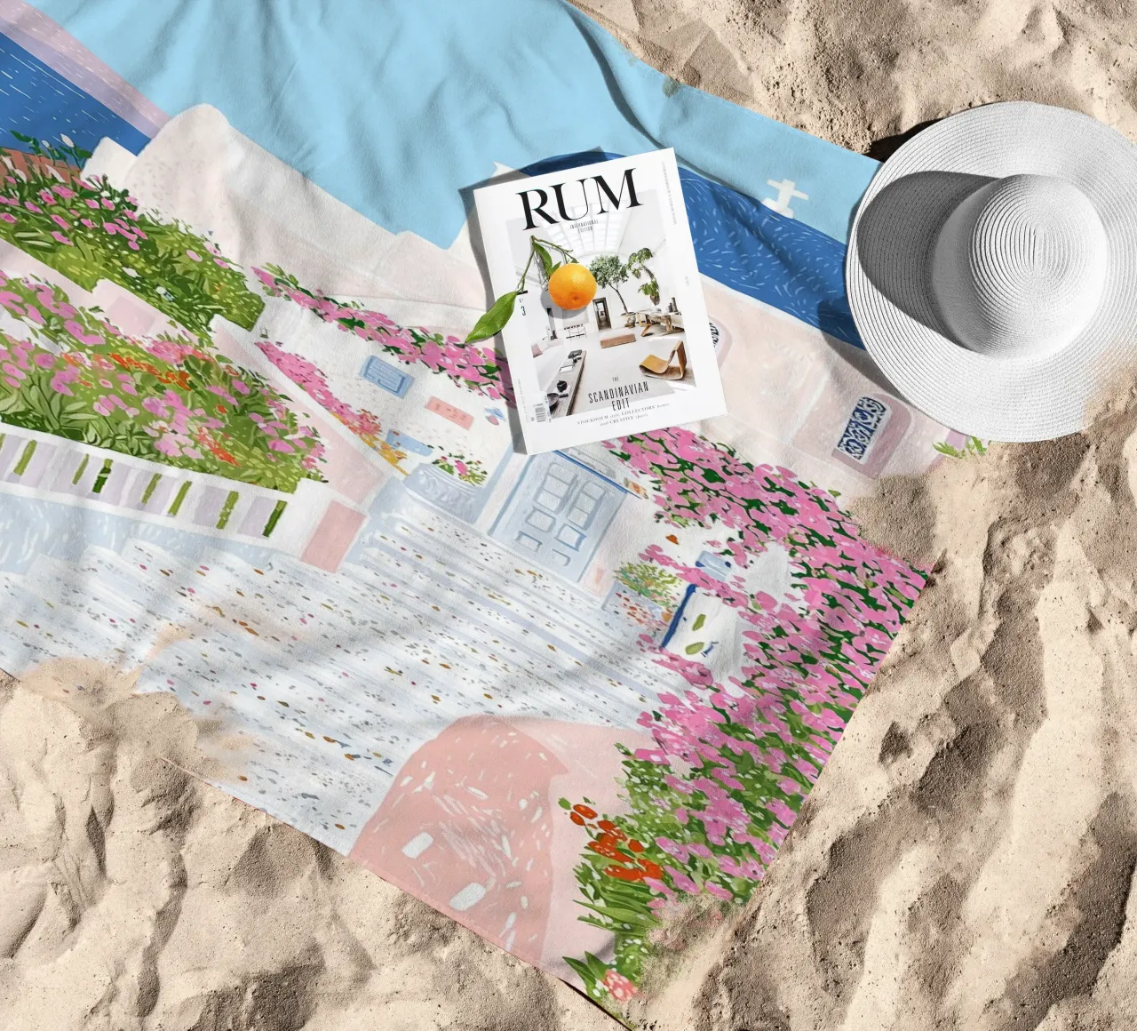 Santorini Print, Greek Islands, Travel Poster Oia Wall Decor beach towel by Gaia