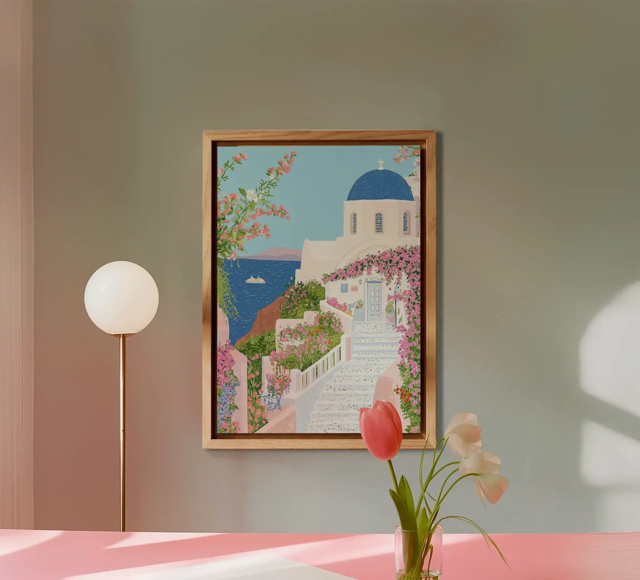 Santorini Druck, Griechische Inseln, Reiseposter Oia Wanddekoration Alu-Dibond von Gaia